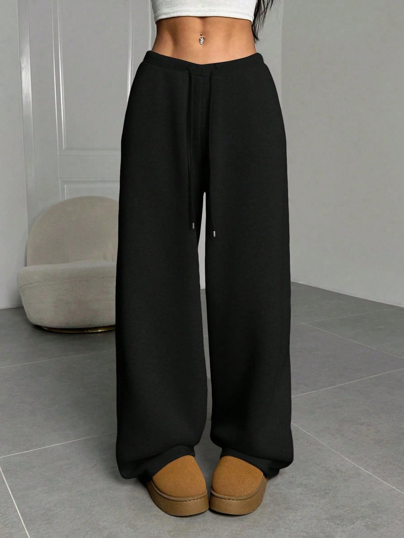 Ezwear Women'S Solid Color Front Tie Simple Straight Leg Sweatpants, Casual Daily Wear Graduation,Back to School Outfits,Graduation,Teacher Outfits for Women,Back to School