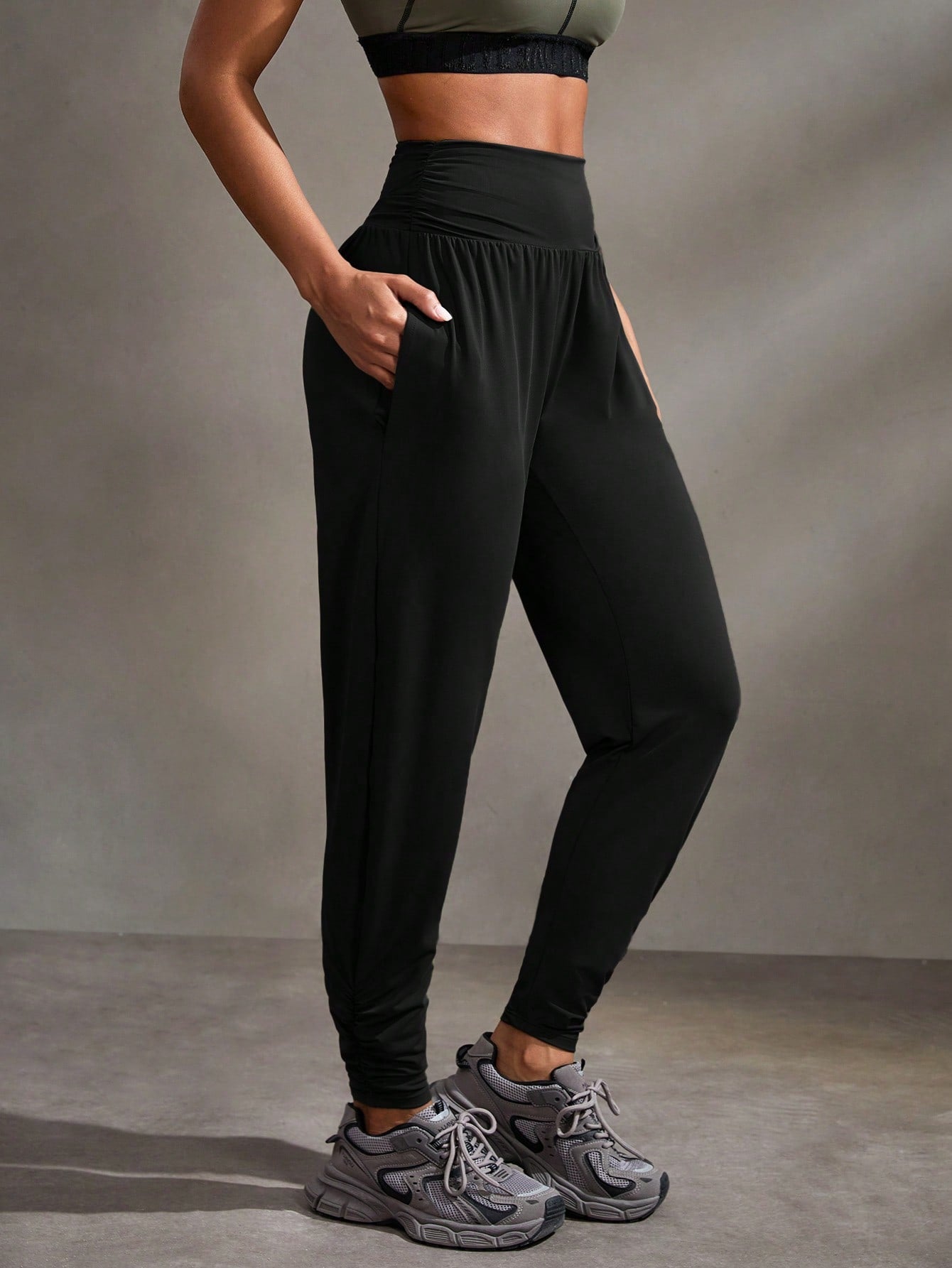 Powerista Women'S Casual Solid Color Drawstring Waist Wide Leg Sport Pants