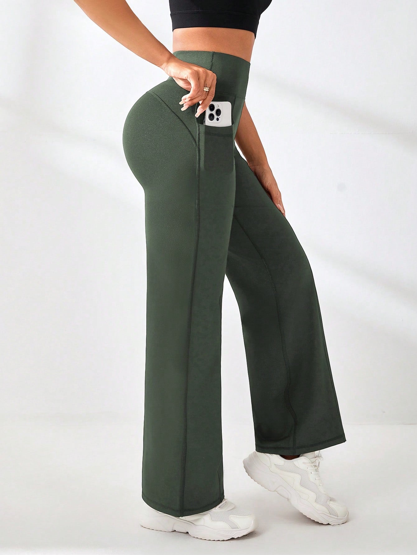 Easithlete Casual Solid Color High Waist Sports Pants