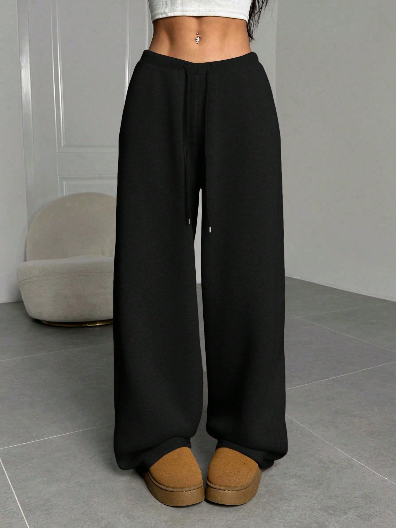 Ezwear Women'S Solid Color Front Tie Simple Straight Leg Sweatpants, Casual Daily Wear Graduation,Back to School Outfits,Graduation,Teacher Outfits for Women,Back to School